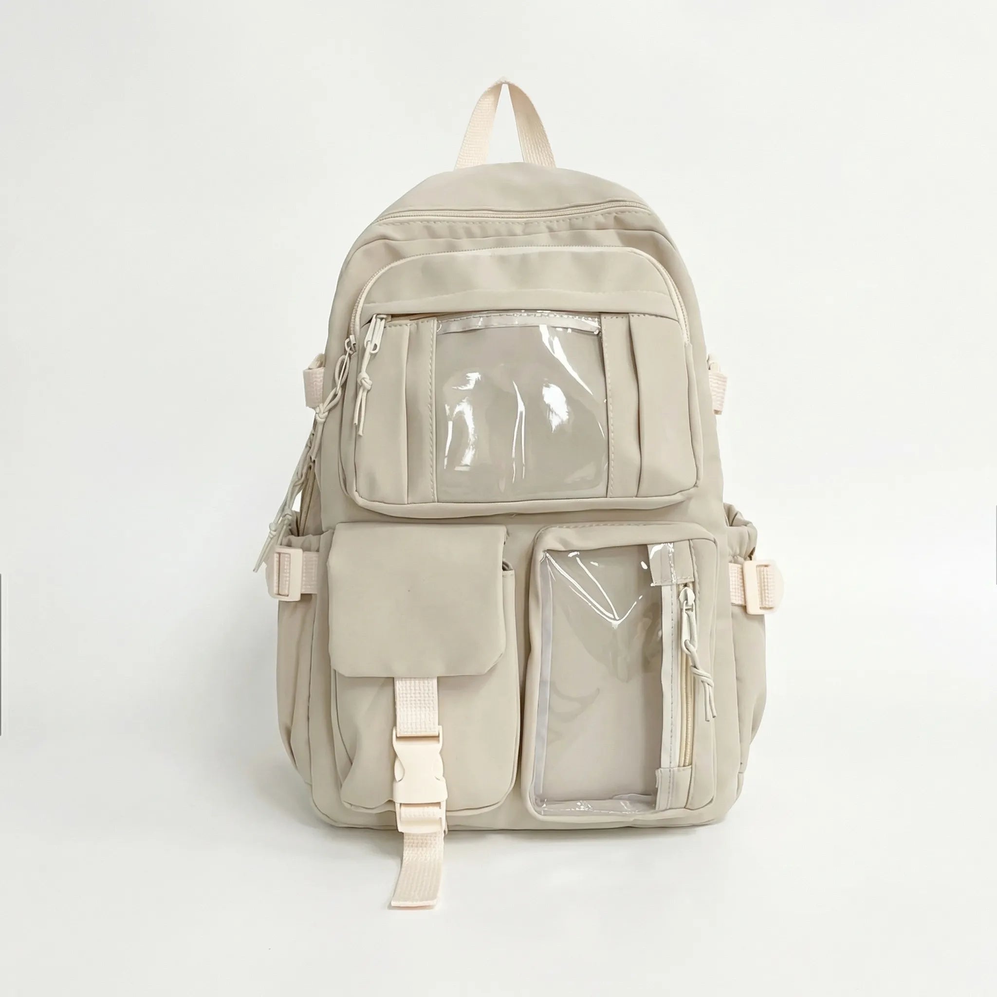 Schulrucksack mit 7 Fächern und transparenter Vordertasche für Mädchen
