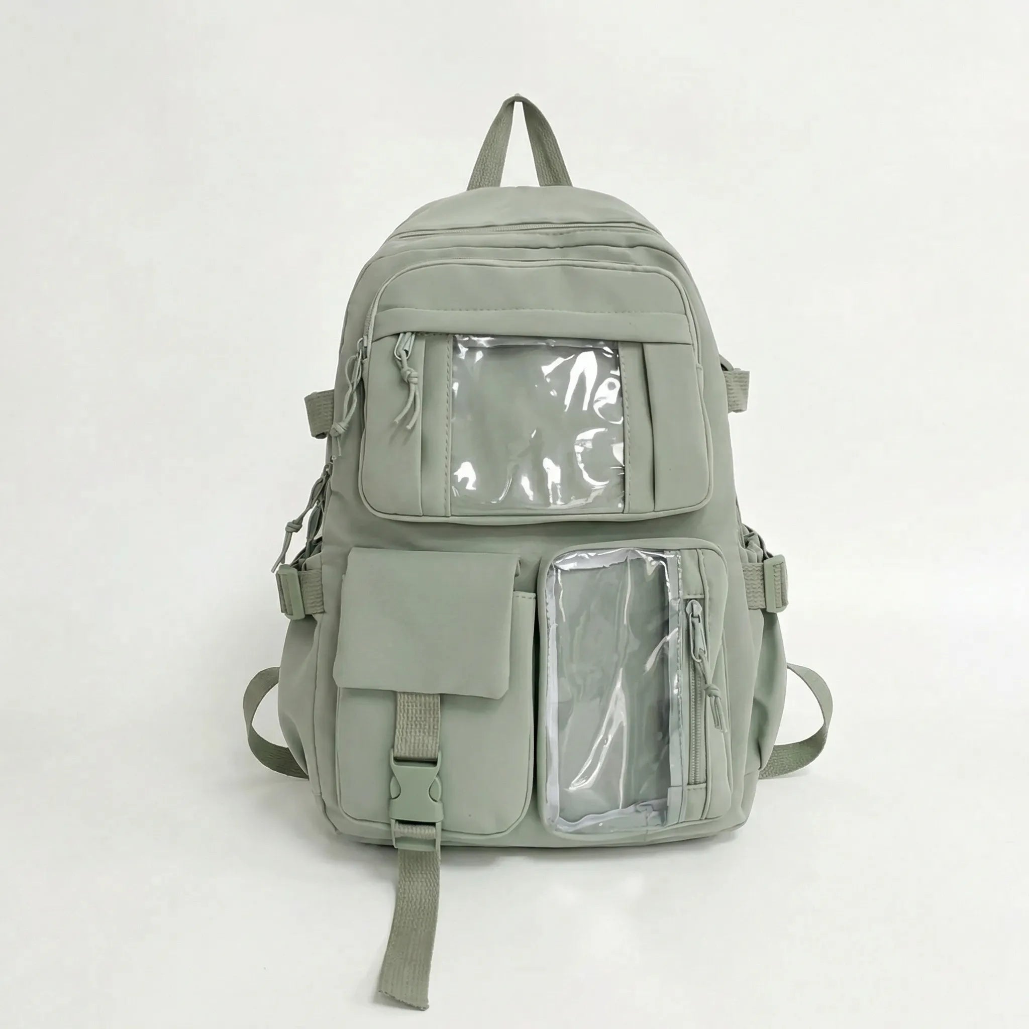 Schulrucksack mit 7 Fächern und transparenter Vordertasche für Mädchen