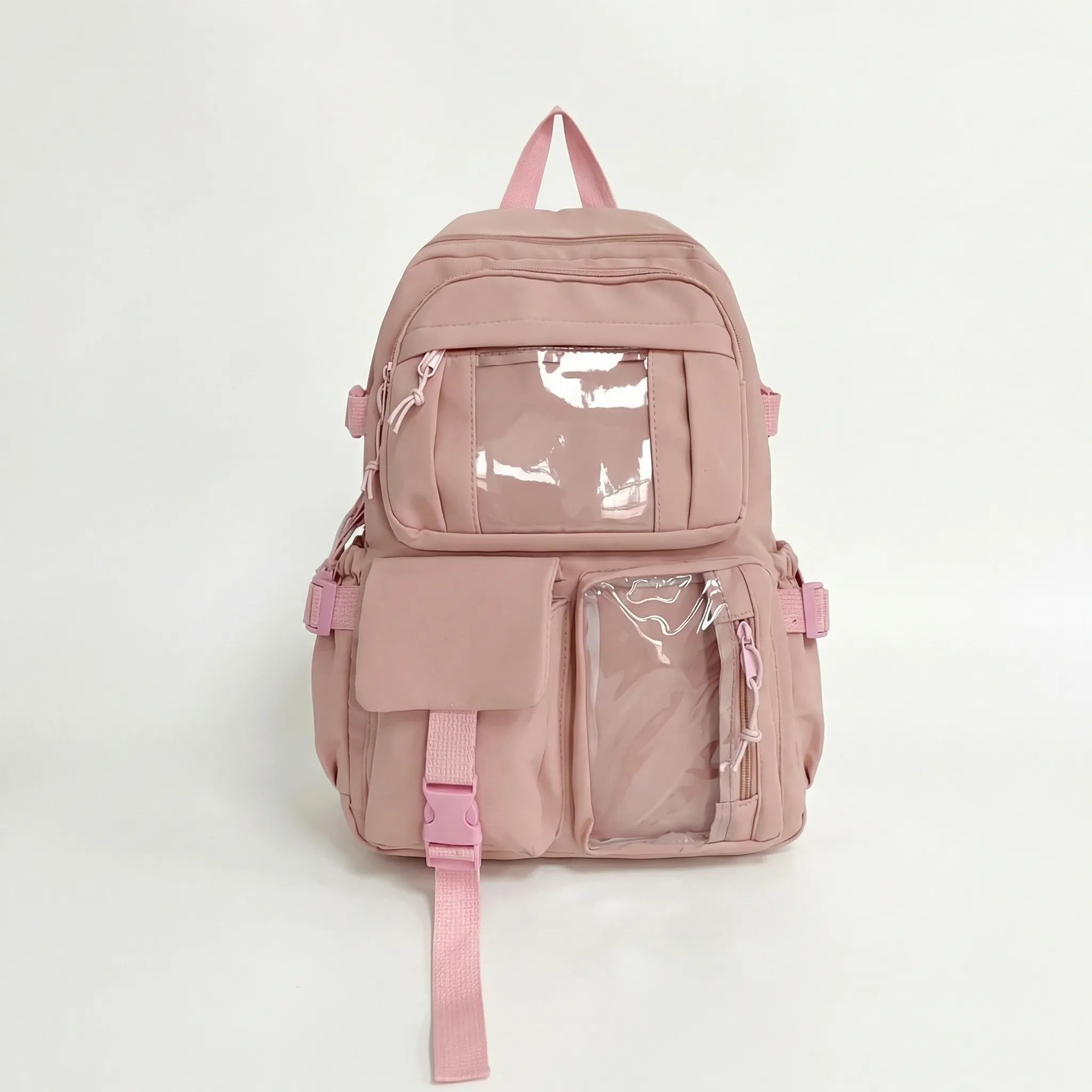 Schulrucksack mit 7 Fächern und transparenter Vordertasche für Mädchen