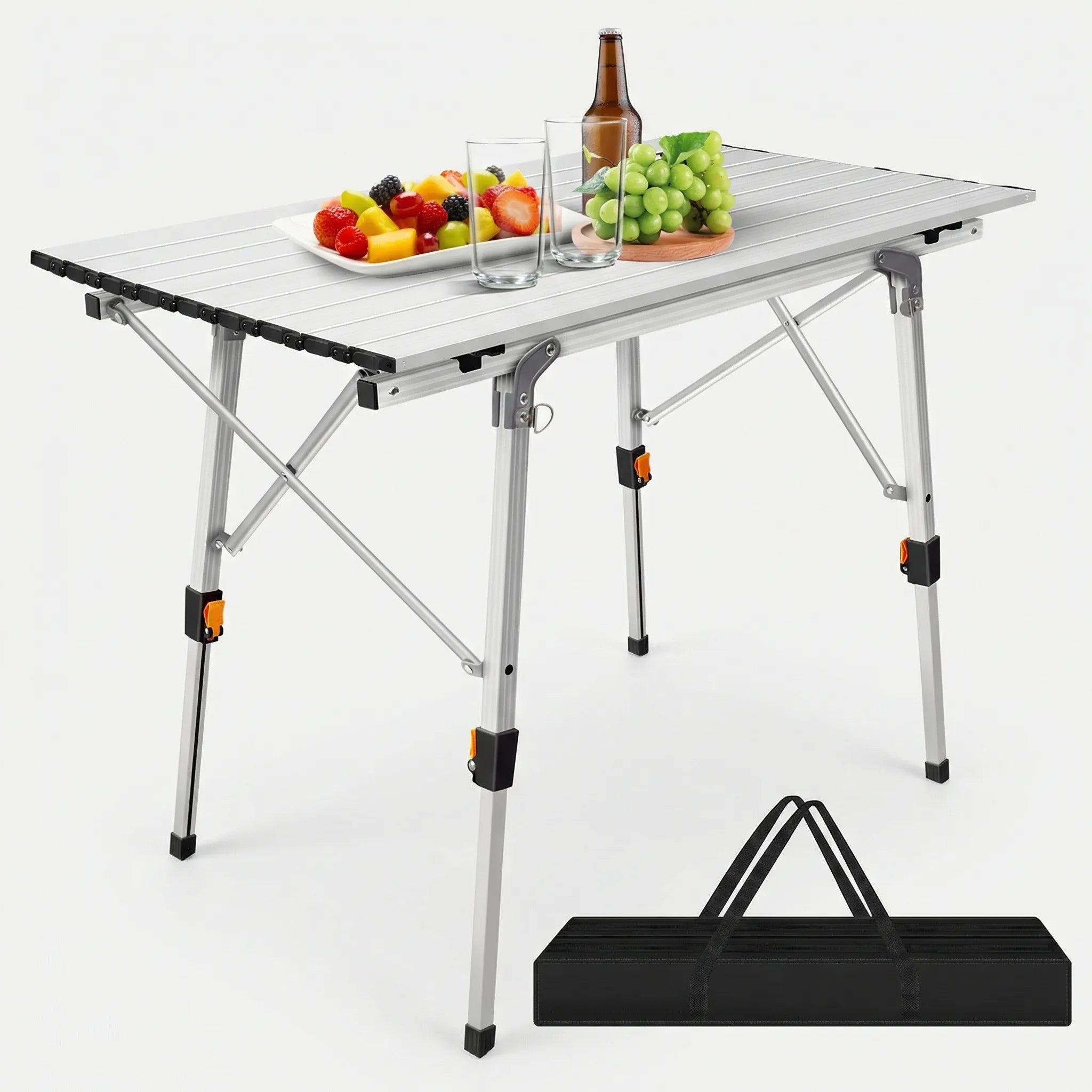Klappbarer Campingtisch 90cm mit Teleskopbeinen und rutschfesten Füßen