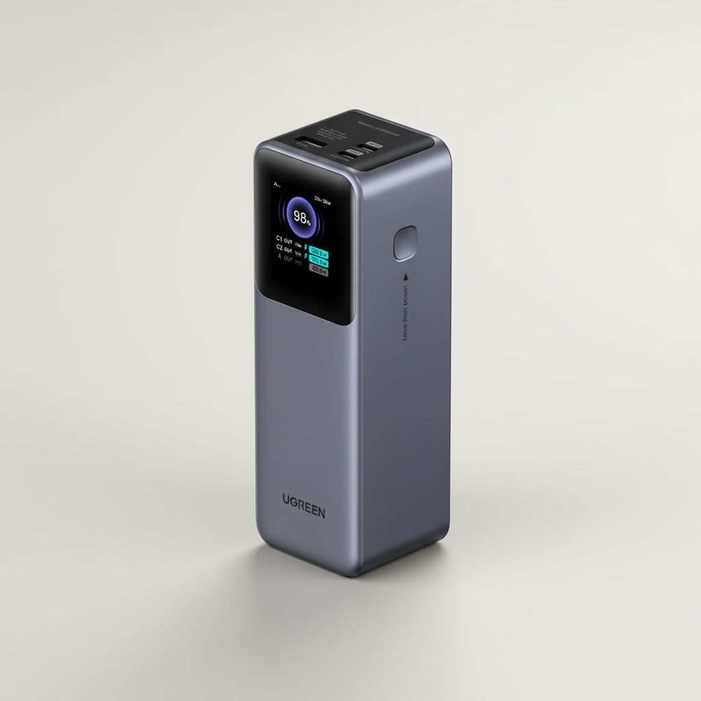 Hochkapazitäts-Powerbank mit USB-Typ-C Anschlüssen und digitalem Display