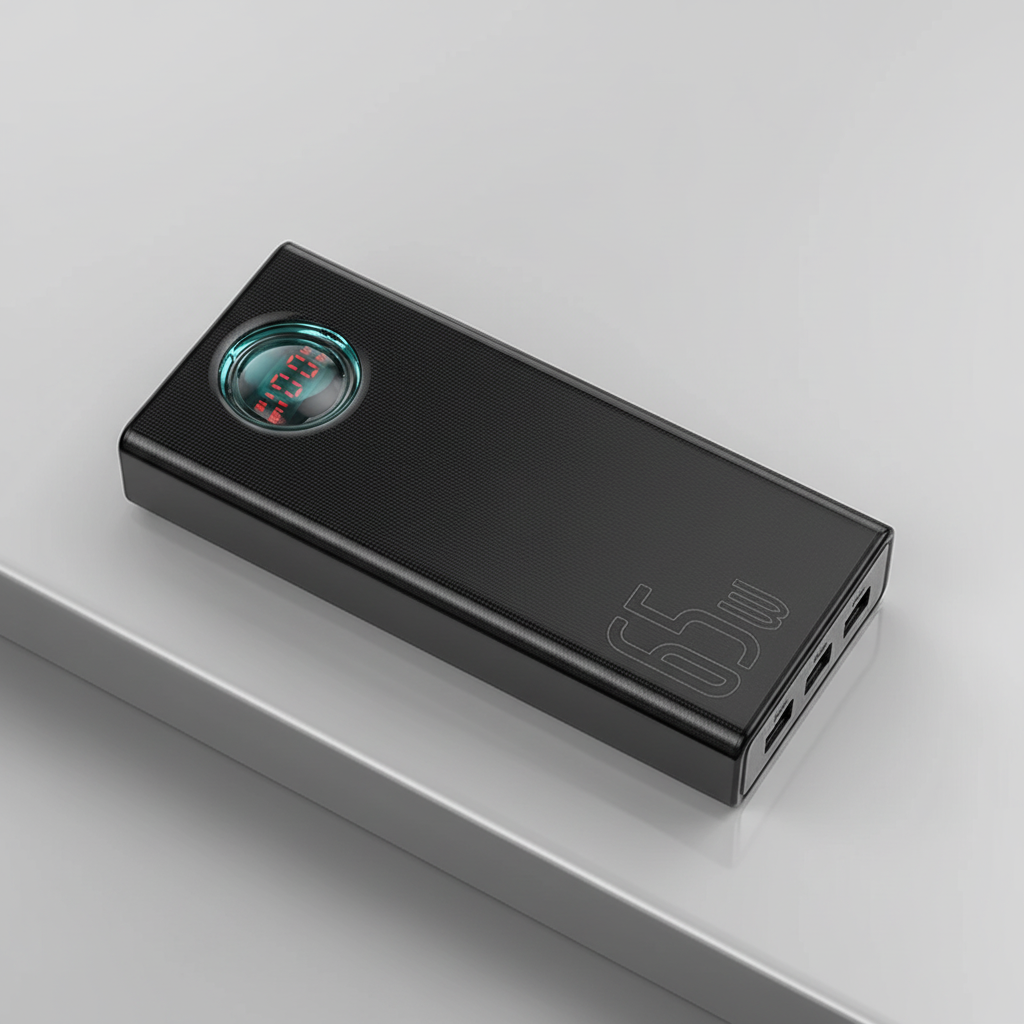 Hochkapazitäts-Powerbank mit 65W Schnellladen und integrierten Kabeln