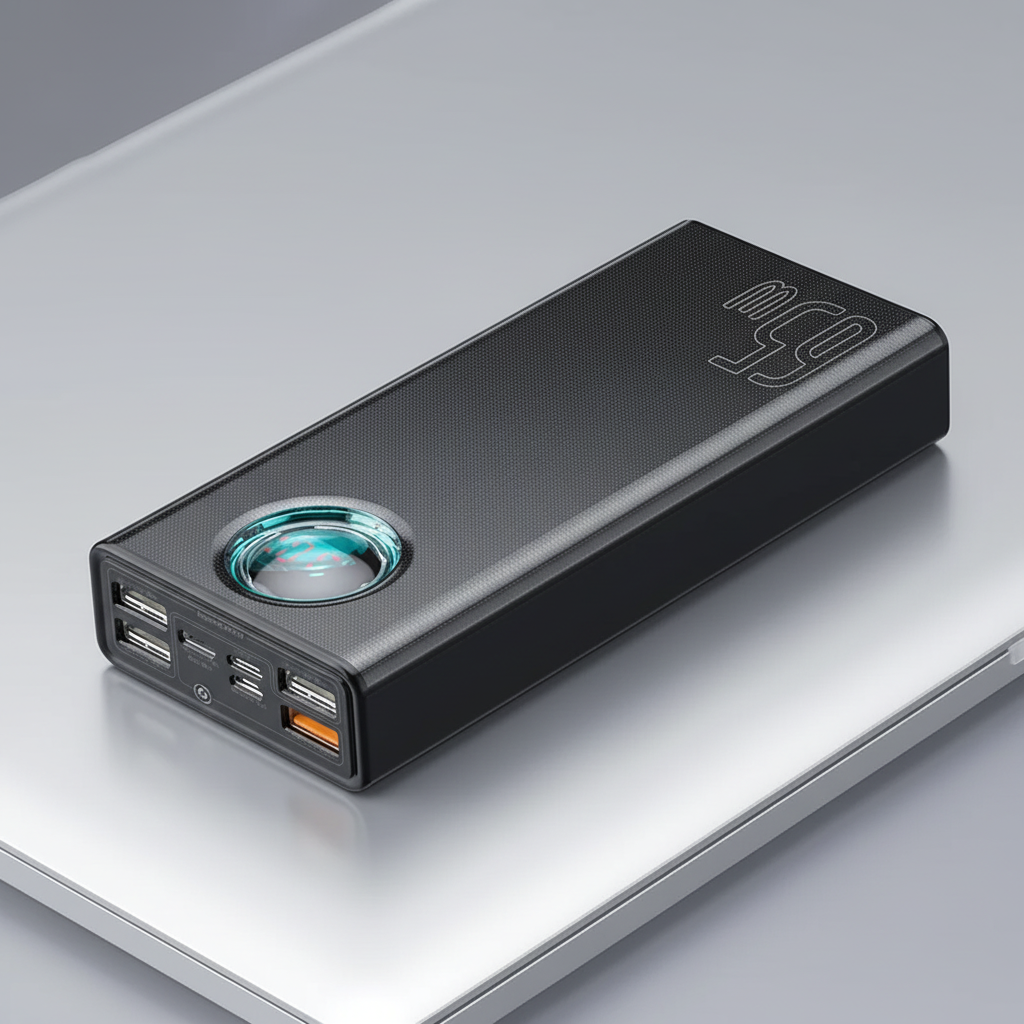 Hochkapazitäts-Powerbank mit 65W Schnellladen und integrierten Kabeln