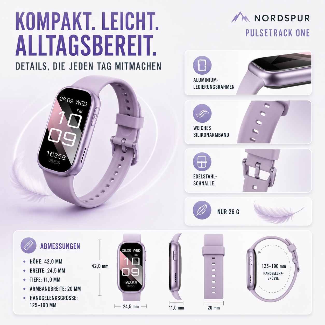 Nordspur | PulseTrack One Smartwatch | 7 Tage Akku & Schnellladung