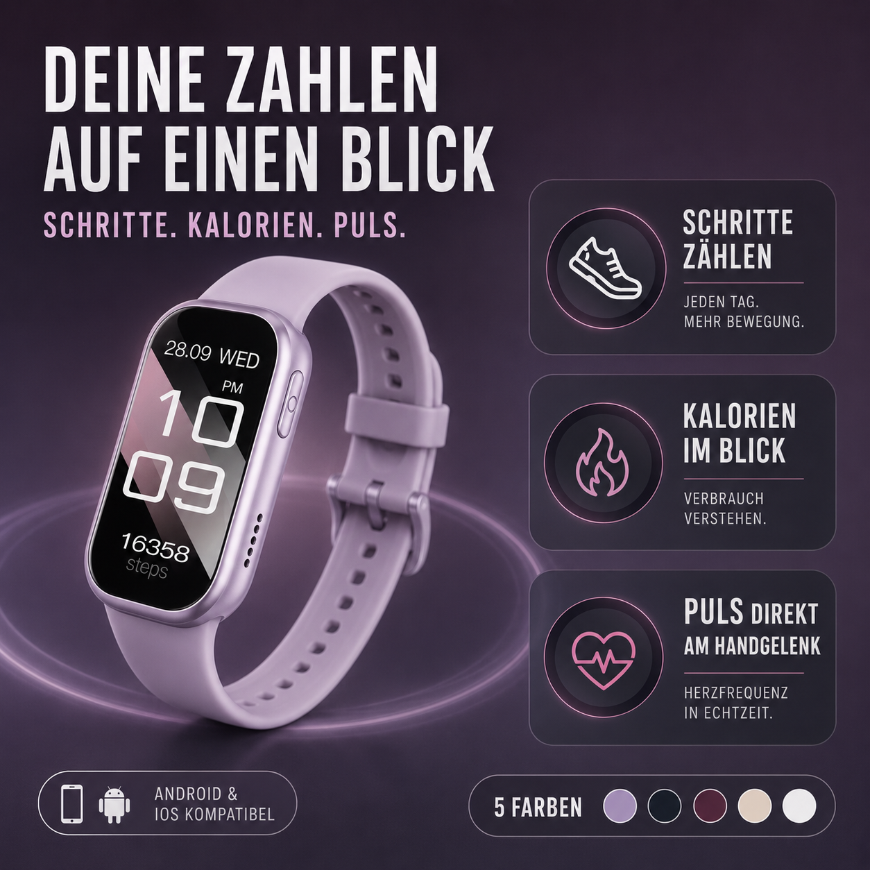 Nordspur | PulseTrack One Smartwatch | 7 Tage Akku & Schnellladung