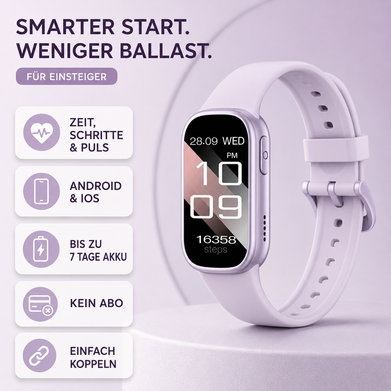Nordspur | PulseTrack One Smartwatch für Einsteiger | 7 Tage Akku, Android & iOS