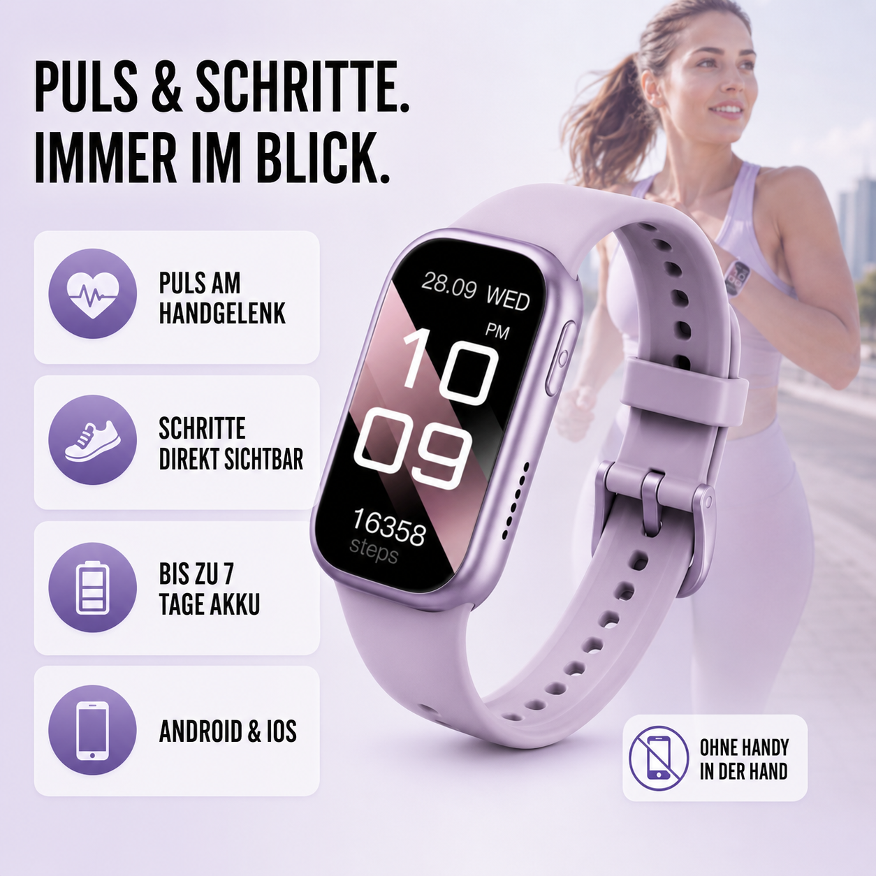 Nordspur | PulseTrack One Smartwatch fürs Laufen | Puls & Schritte, 7 Tage Akku