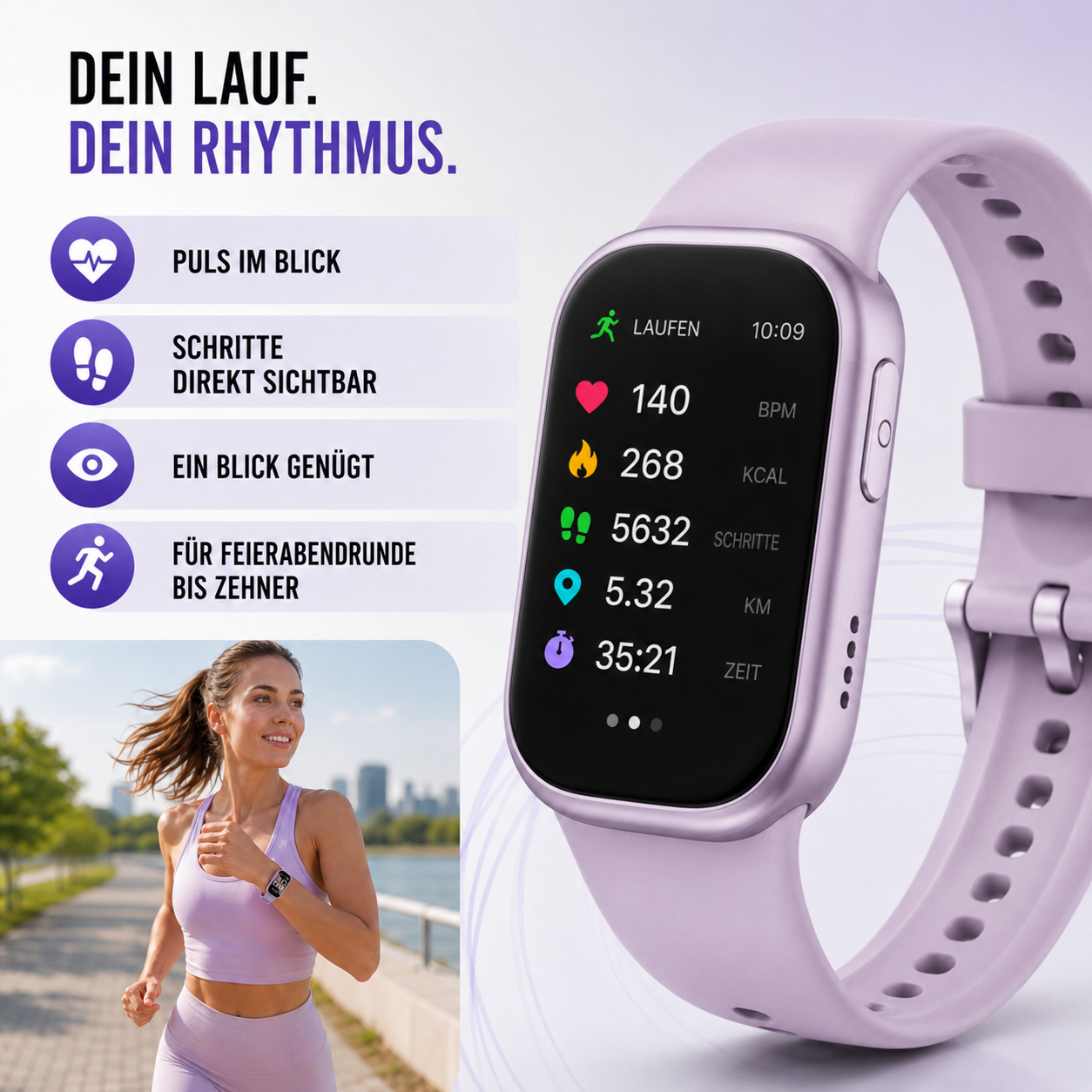 Nordspur | PulseTrack One Smartwatch fürs Laufen | Puls & Schritte, 7 Tage Akku