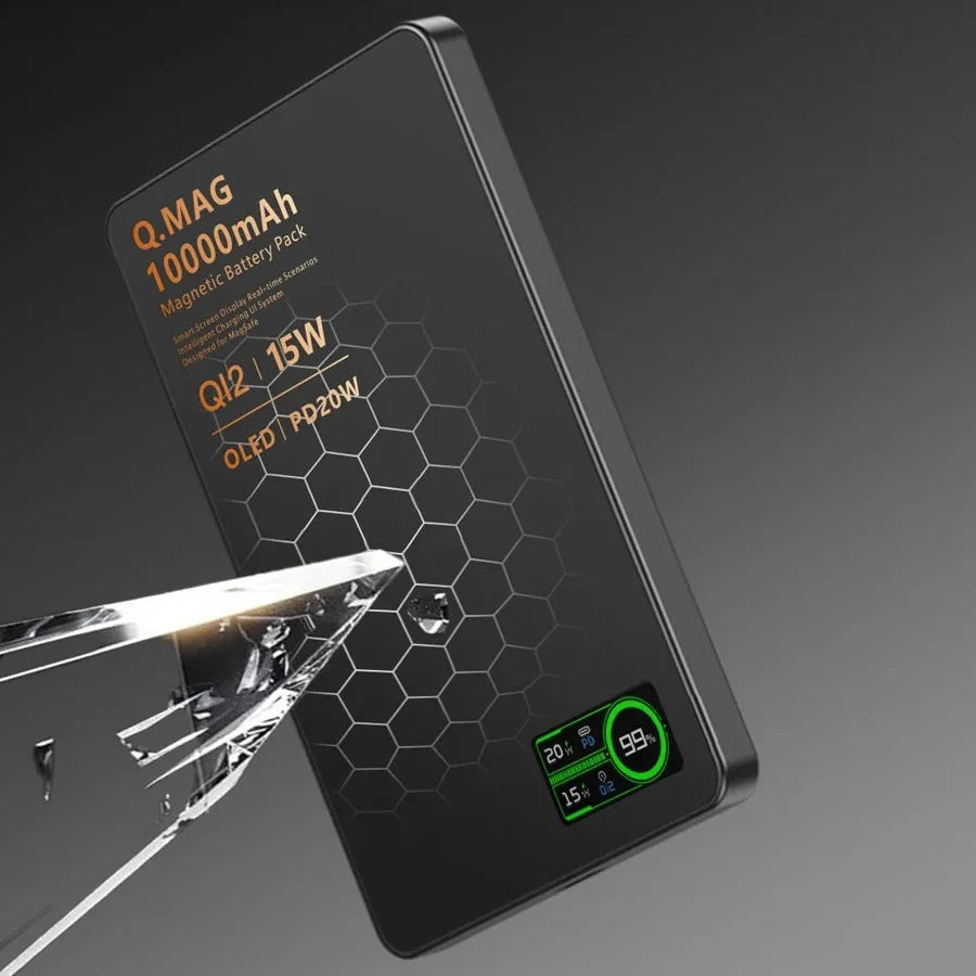 Magnetische Powerbank mit OLED-Display für kabelloses Laden