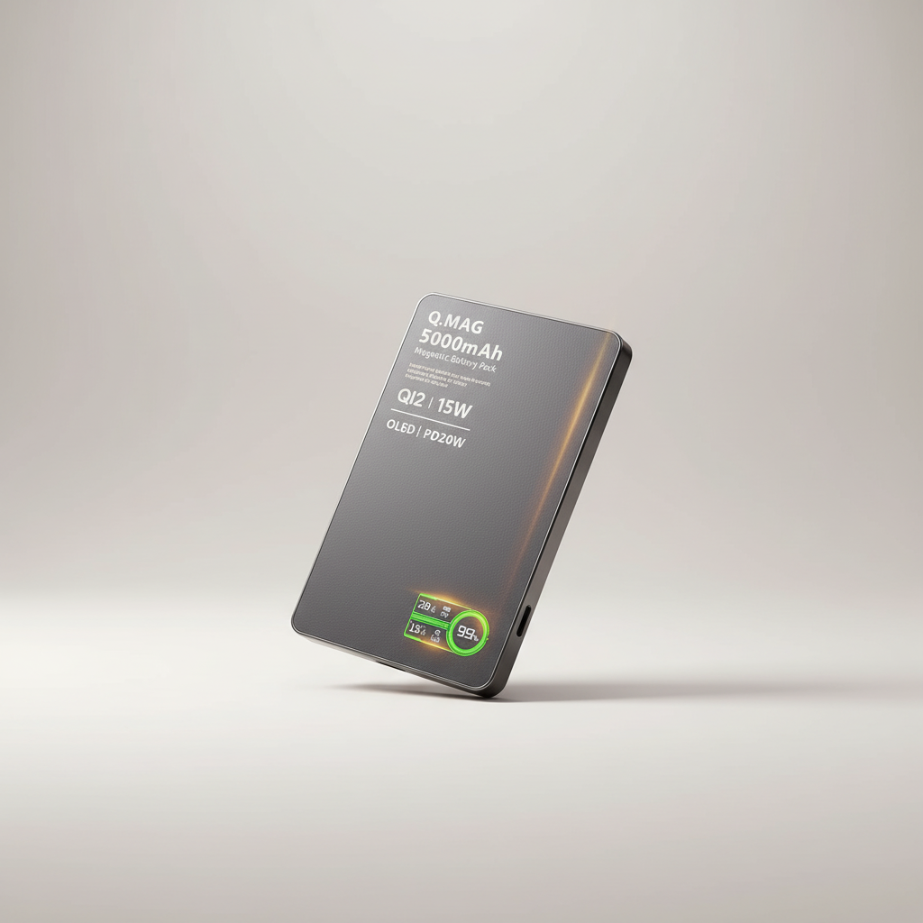Magnetische Powerbank mit OLED-Display für kabelloses Laden