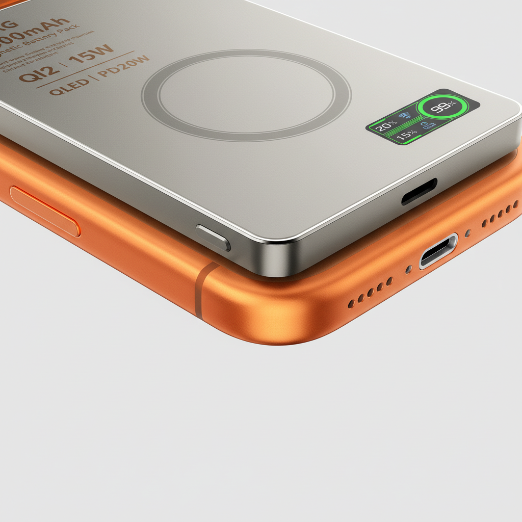 Magnetische Powerbank mit OLED-Display für kabelloses Laden