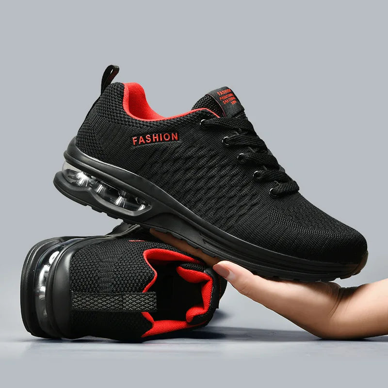 Herren-Laufschuh Luftferse atmungsaktives Webstoff schwarzes Design