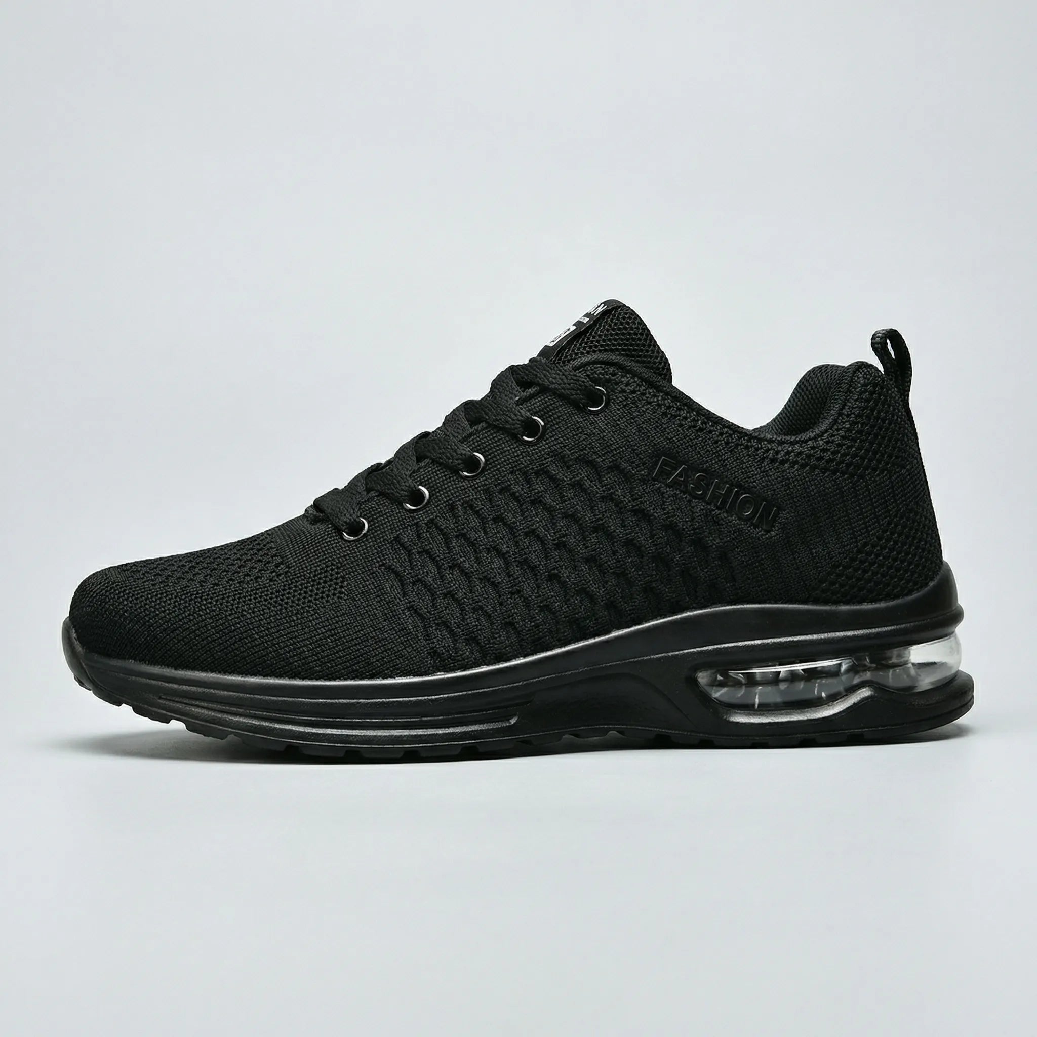 Herren-Laufschuh Luftferse atmungsaktives Webstoff schwarzes Design