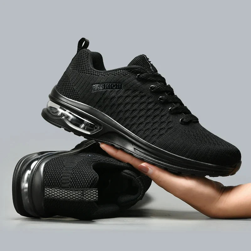 Herren-Laufschuh Luftferse atmungsaktives Webstoff schwarzes Design