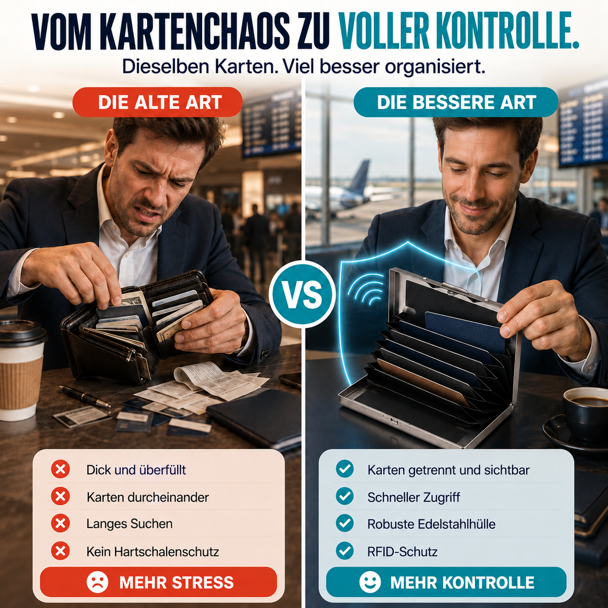Nordspur | RFID-Blocking Karten-Geldbörse aus Edelstahl – Organisiert, Sicher & Taschenfertig