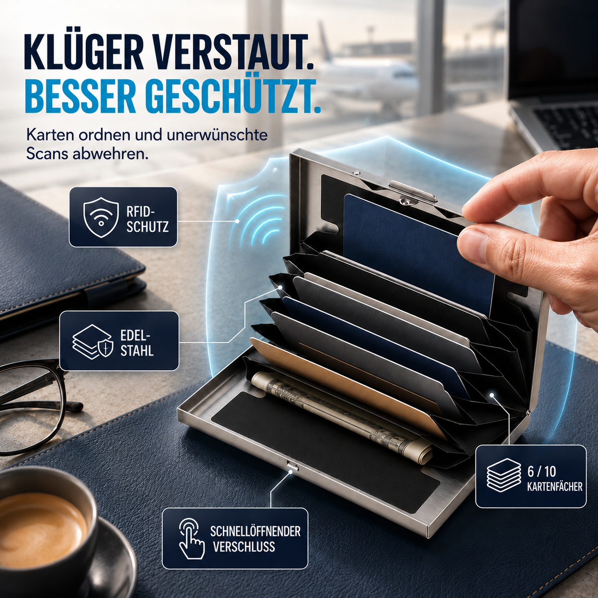 Nordspur | RFID-Blocking Karten-Geldbörse aus Edelstahl – Organisiert, Sicher & Taschenfertig