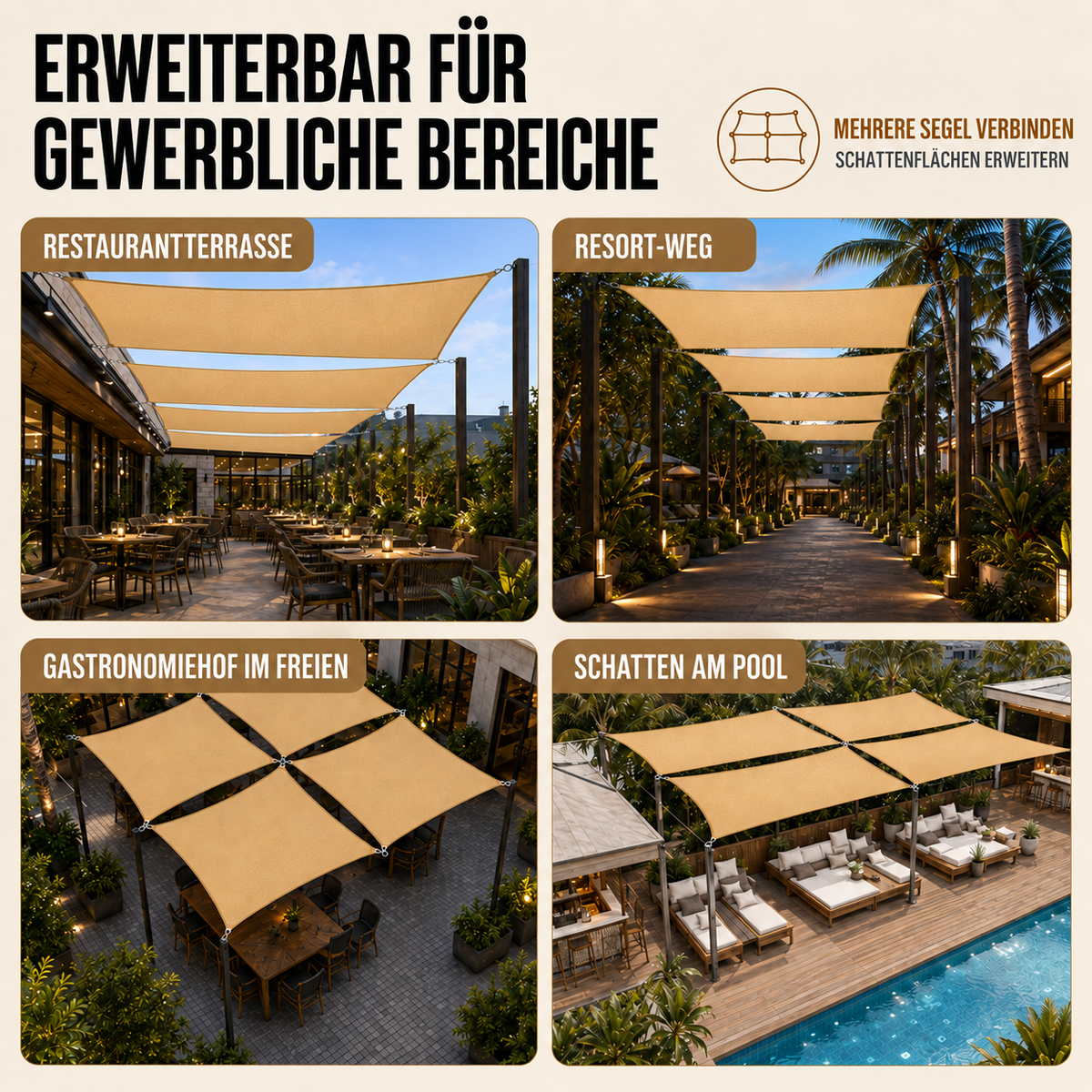 Nordspur | Rechteckiges Sonnensegel-Vordach