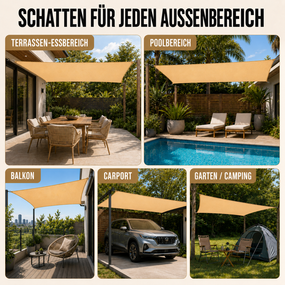 Nordspur | Rechteckiges Sonnensegel-Vordach