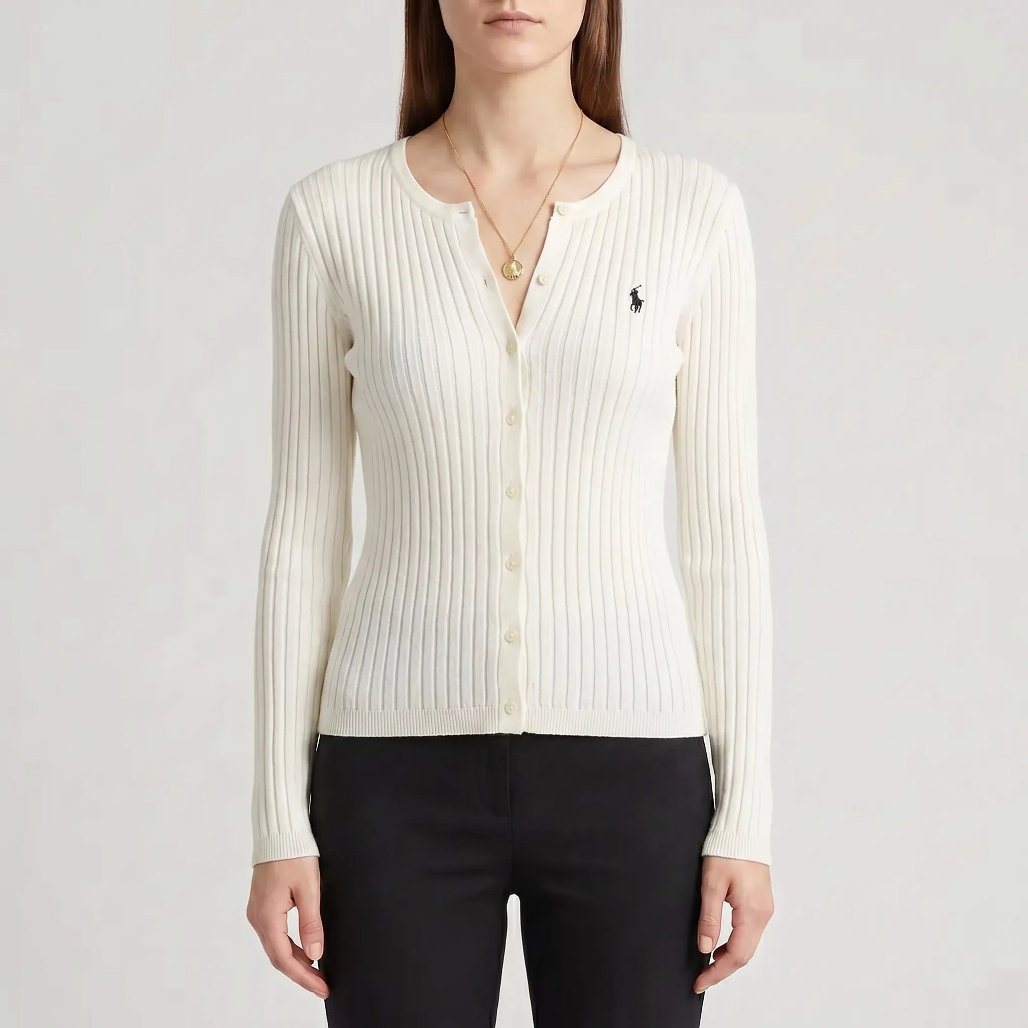 Gerippter StrickCardigan Langarm Notch-Kragen mit Bestickung