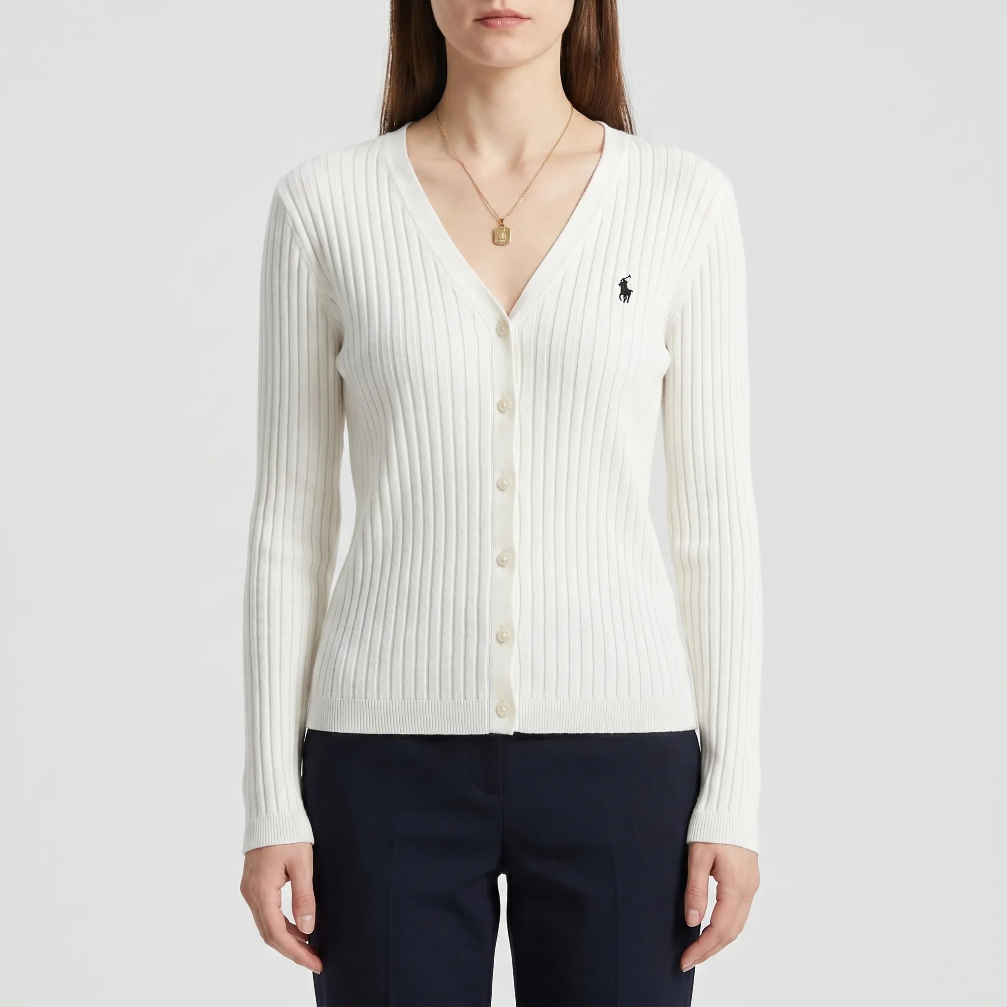 Gerippter StrickCardigan Langarm Notch-Kragen mit Bestickung