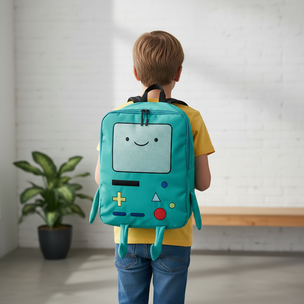 Süßer Cartoon-Roboter-Rucksack mit besticktem Design und gepolsterten Trägern