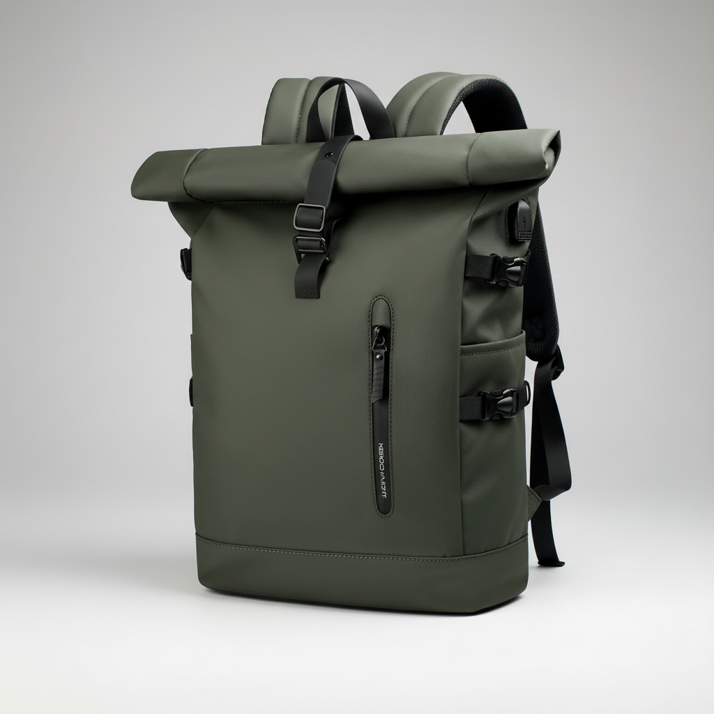 Wasserdichter Rolltop-Rucksack mit USB-Anschluss und Laptop-Fach