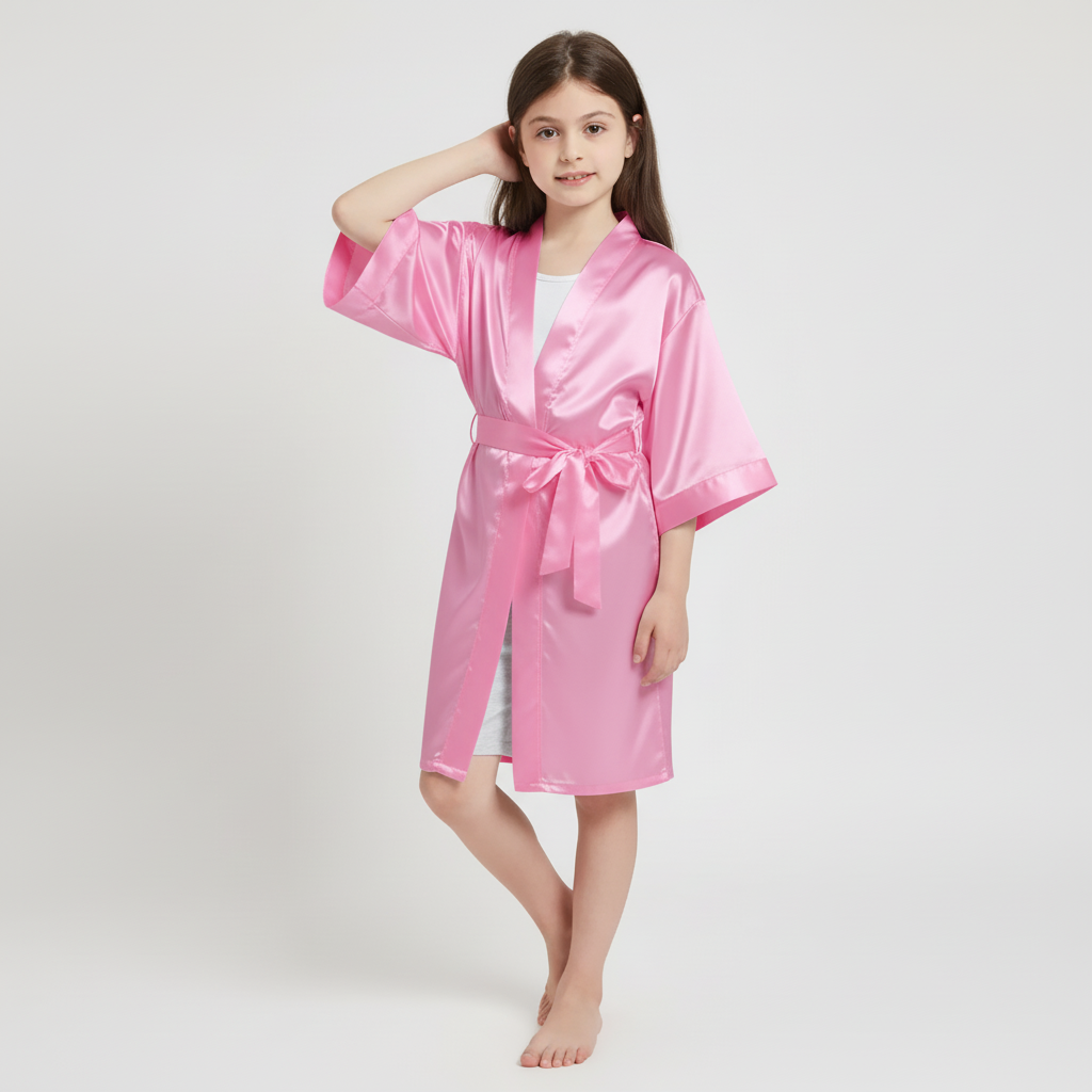 Mädchen-Bademantel knielang Kimono-Stil leichte glänzende Oberfläche
