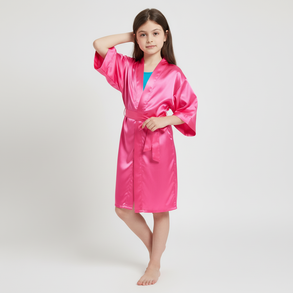 Mädchen-Bademantel knielang Kimono-Stil leichte glänzende Oberfläche