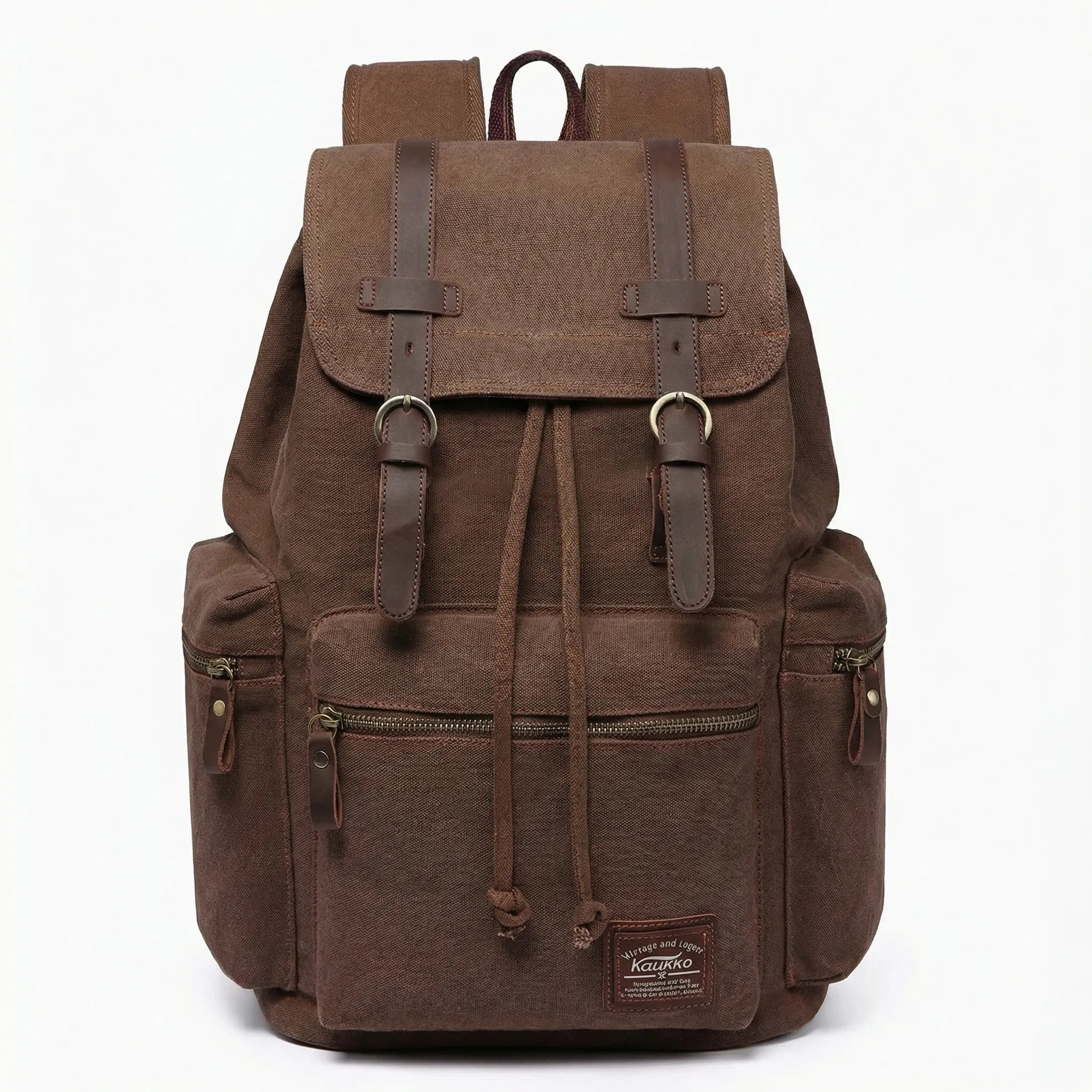 Vintage-Rucksack Canvas gewebt mit Kordelzug und Mehrtaschen