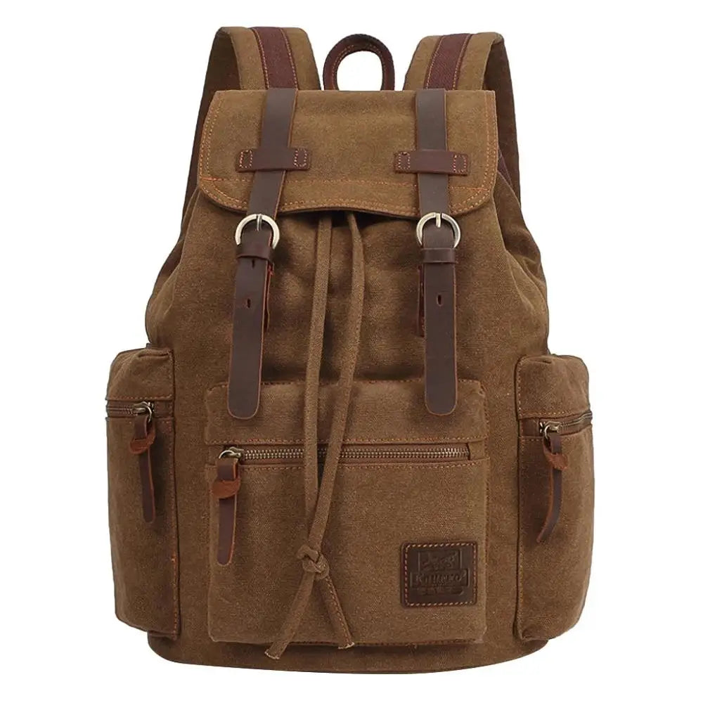 Vintage-Rucksack Canvas gewebt mit Kordelzug und Mehrtaschen