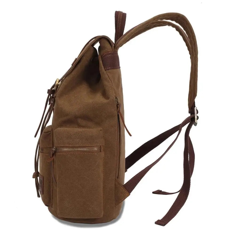 Vintage-Rucksack Canvas gewebt mit Kordelzug und Mehrtaschen