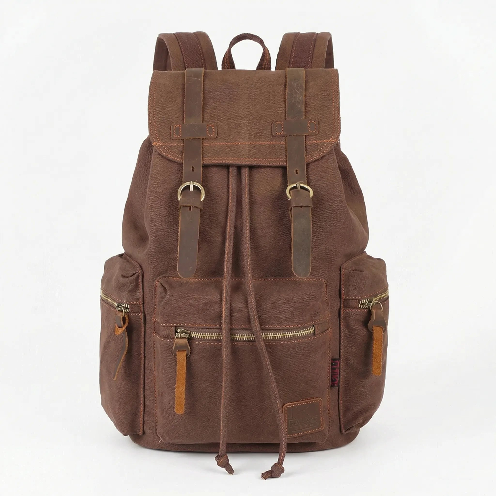Vintage-Rucksack Canvas gewebt mit Kordelzug und Mehrtaschen