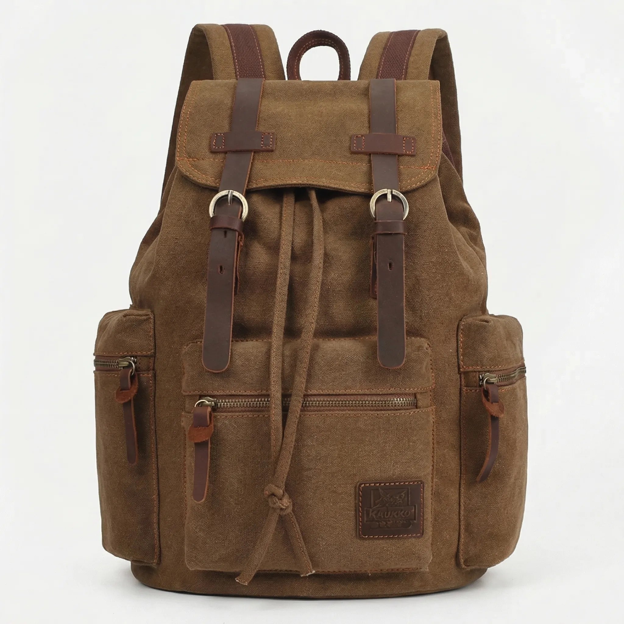 Vintage-Rucksack Canvas gewebt mit Kordelzug und Mehrtaschen