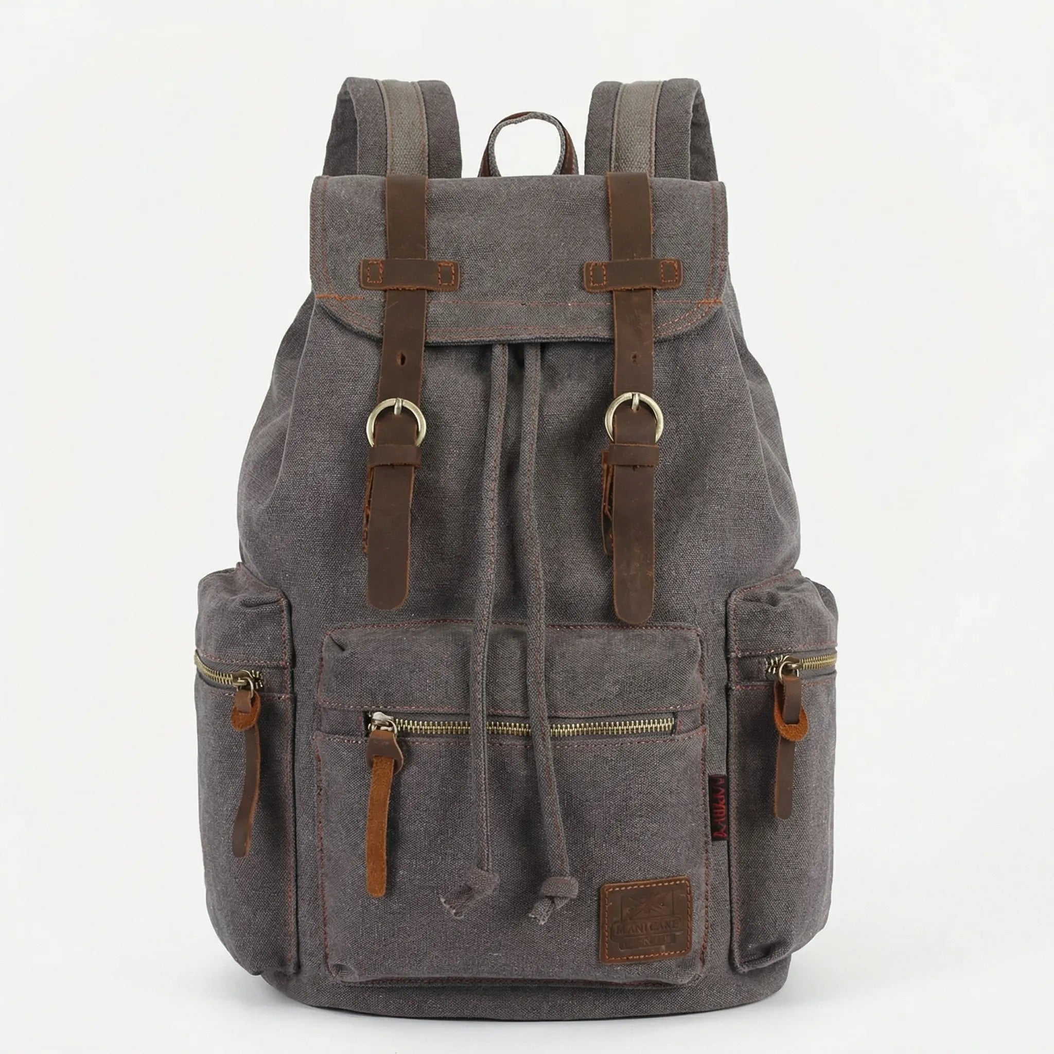 Vintage-Rucksack Canvas gewebt mit Kordelzug und Mehrtaschen