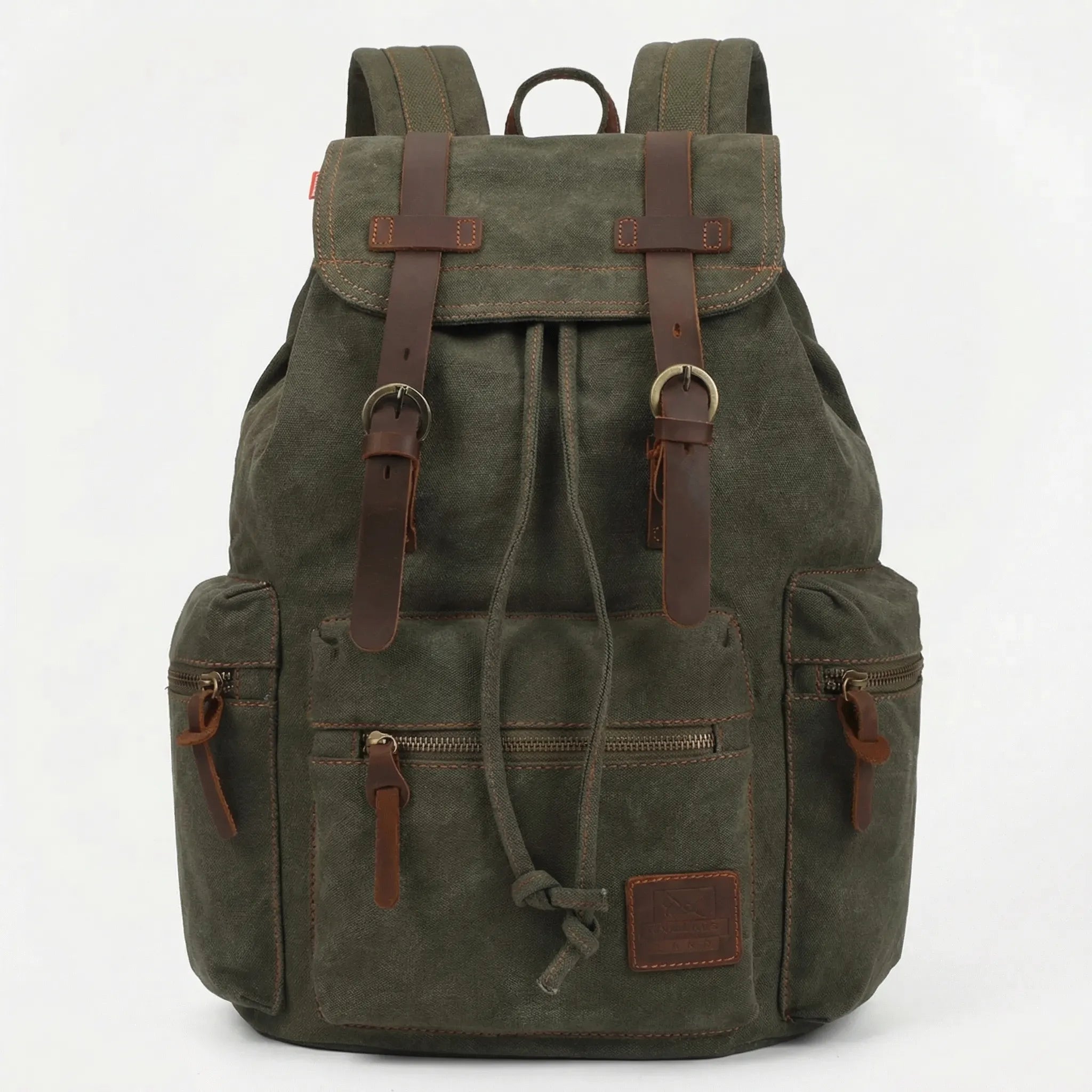 Vintage-Rucksack Canvas gewebt mit Kordelzug und Mehrtaschen