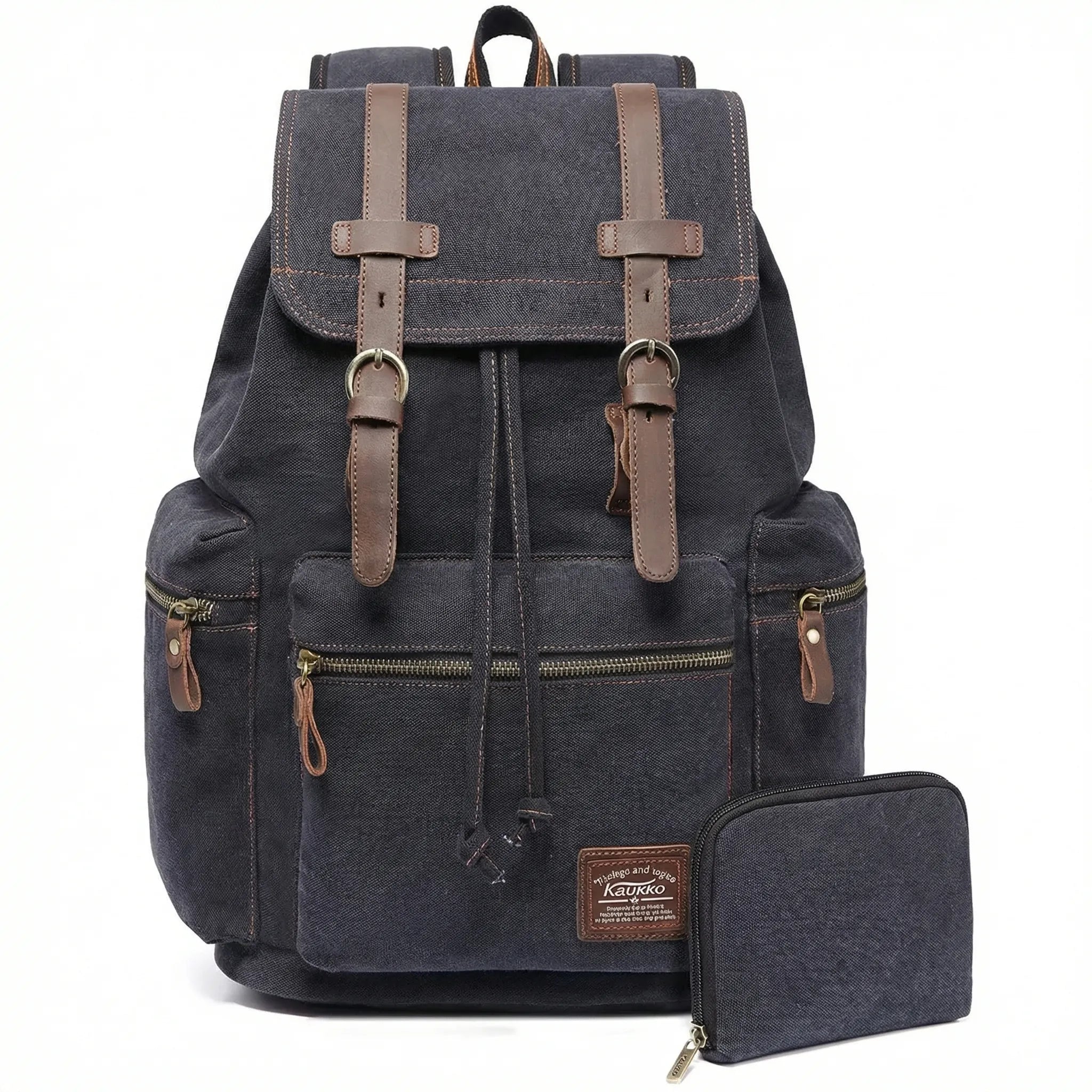 Vintage-Rucksack Canvas gewebt mit Kordelzug und Mehrtaschen