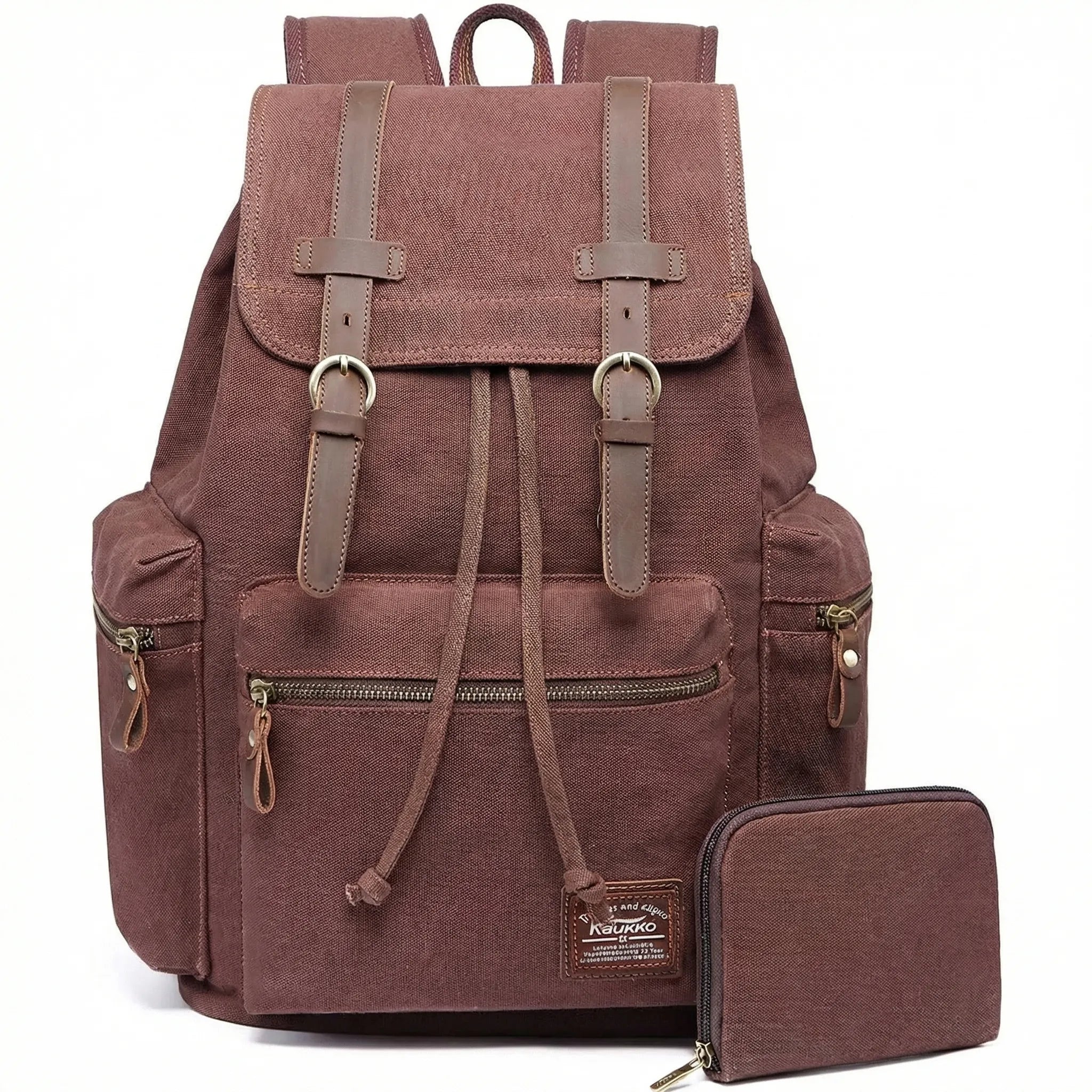 Vintage-Rucksack Canvas gewebt mit Kordelzug und Mehrtaschen