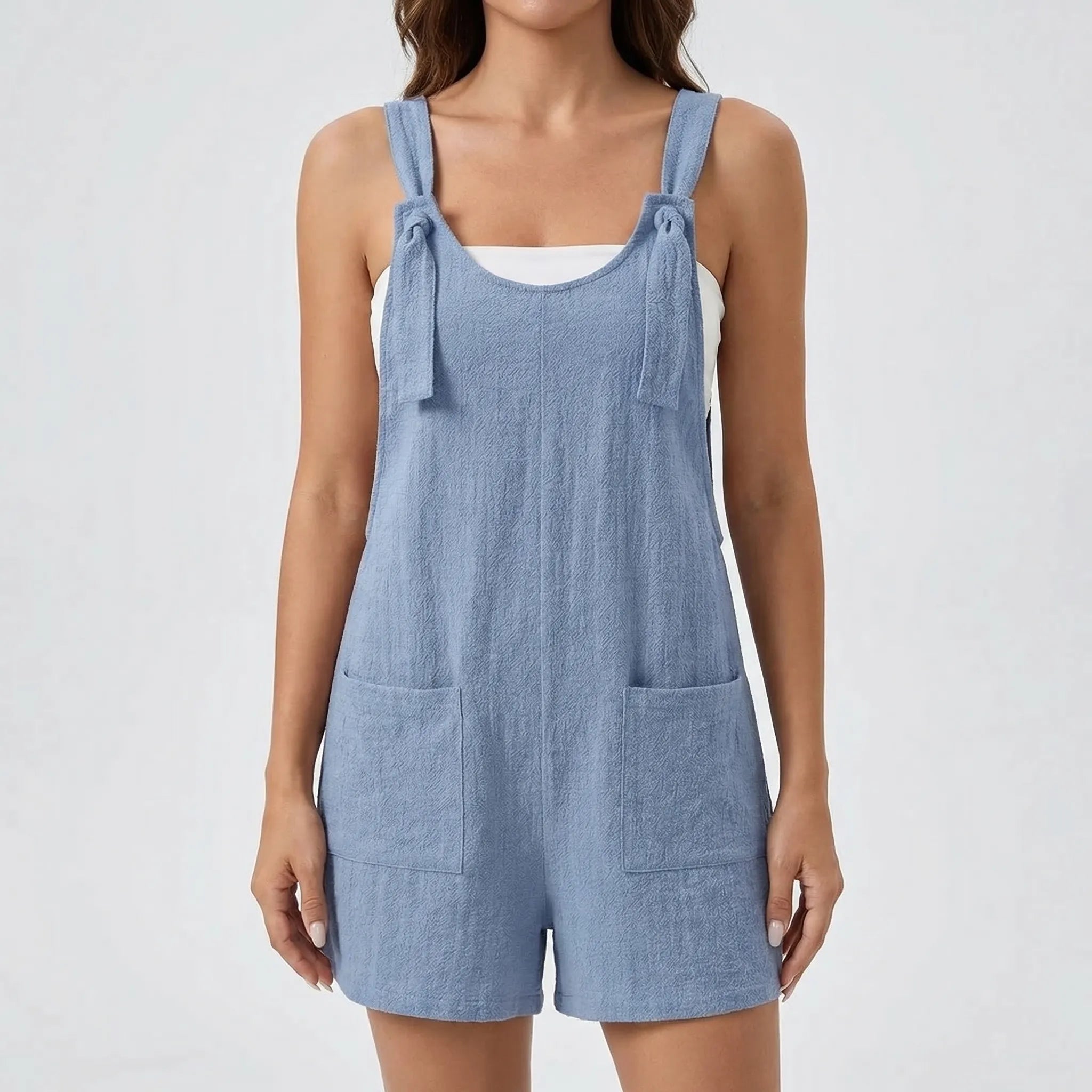 Weites-Bein-Jumpsuit Schnürdetail ärmellos Seitentaschen