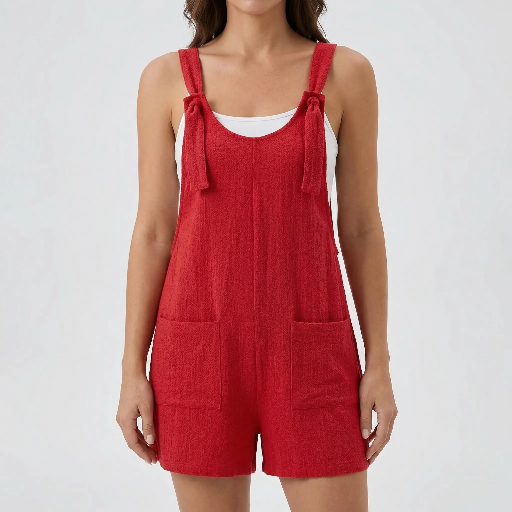 Weites-Bein-Jumpsuit Schnürdetail ärmellos Seitentaschen