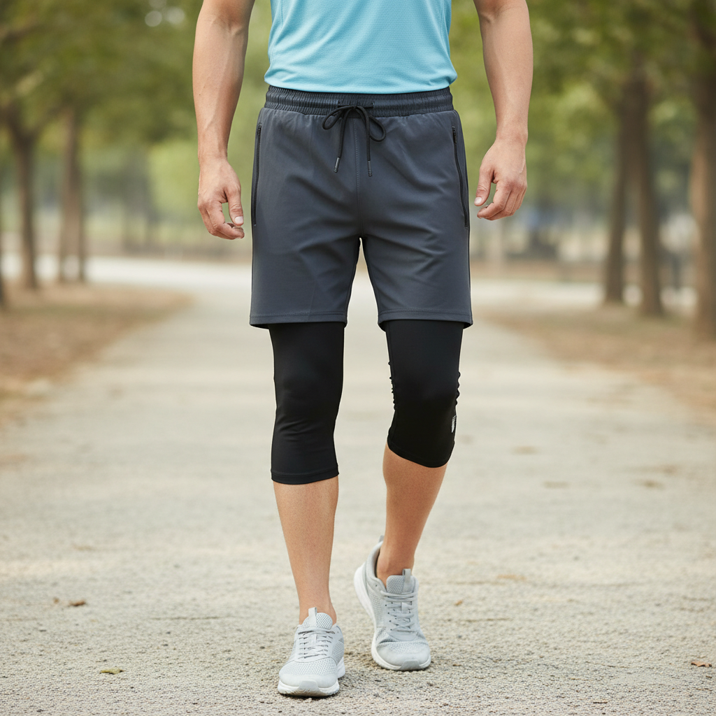 Herren Laufshorts Kompression integrierte Tights Reißverschlusstasche