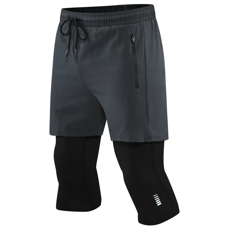 Herren Laufshorts Kompression integrierte Tights Reißverschlusstasche