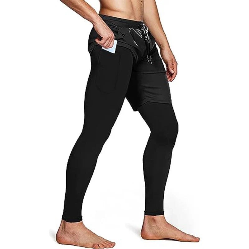 Herren Trainingshose zwei-in-eins mit Handytasche und Kompressions-Leggings