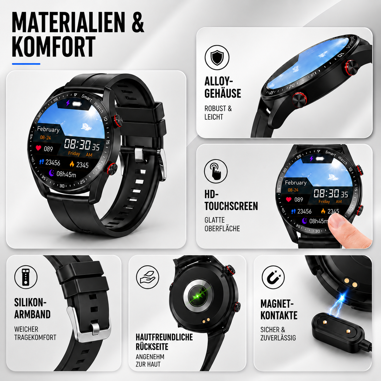 Nordspur | Runde Full-Touch Smartwatch für Männer