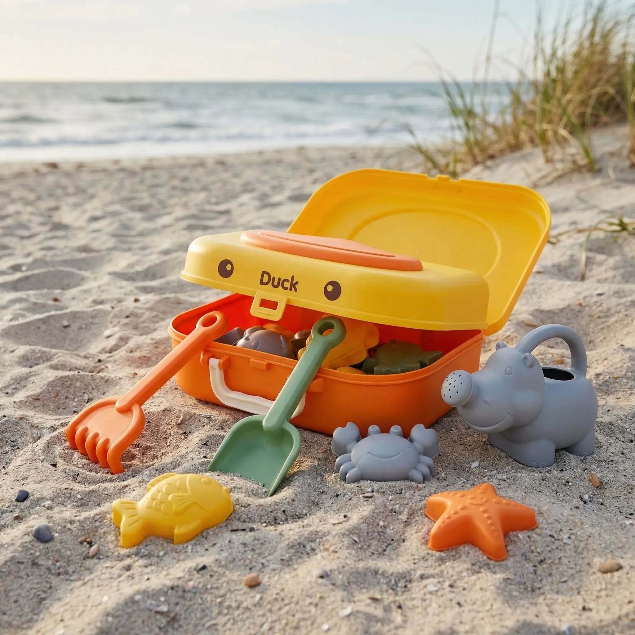 Kinder Strandspielzeug Set mit Rollkoffer, Sandförmchen, Gießkanne und Schaufeln