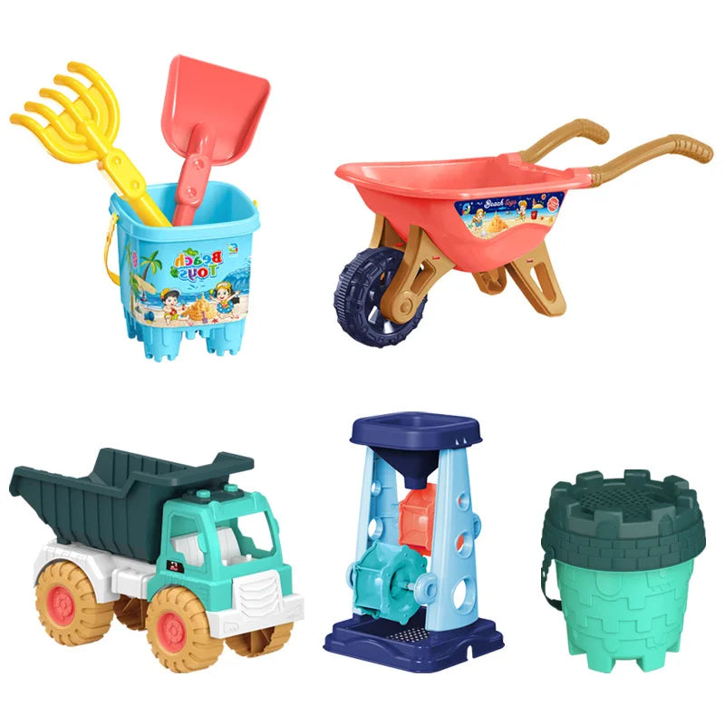 Kinder Strandspielzeug Set mit Schubkarre, Sandmühle und Förmchen für Sandspiele