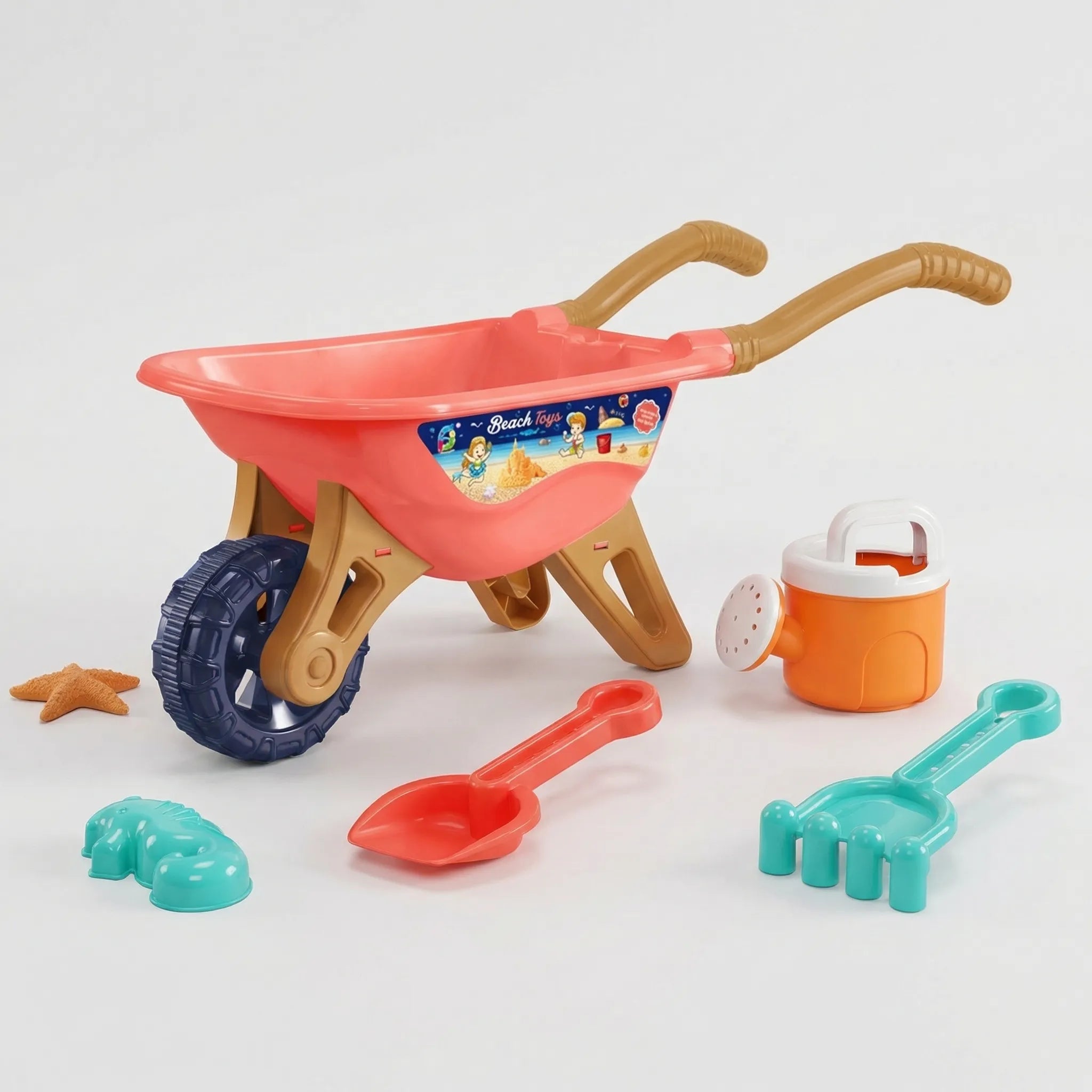 Kinder Strandspielzeug Set mit Schubkarre, Sandmühle und Förmchen für Sandspiele
