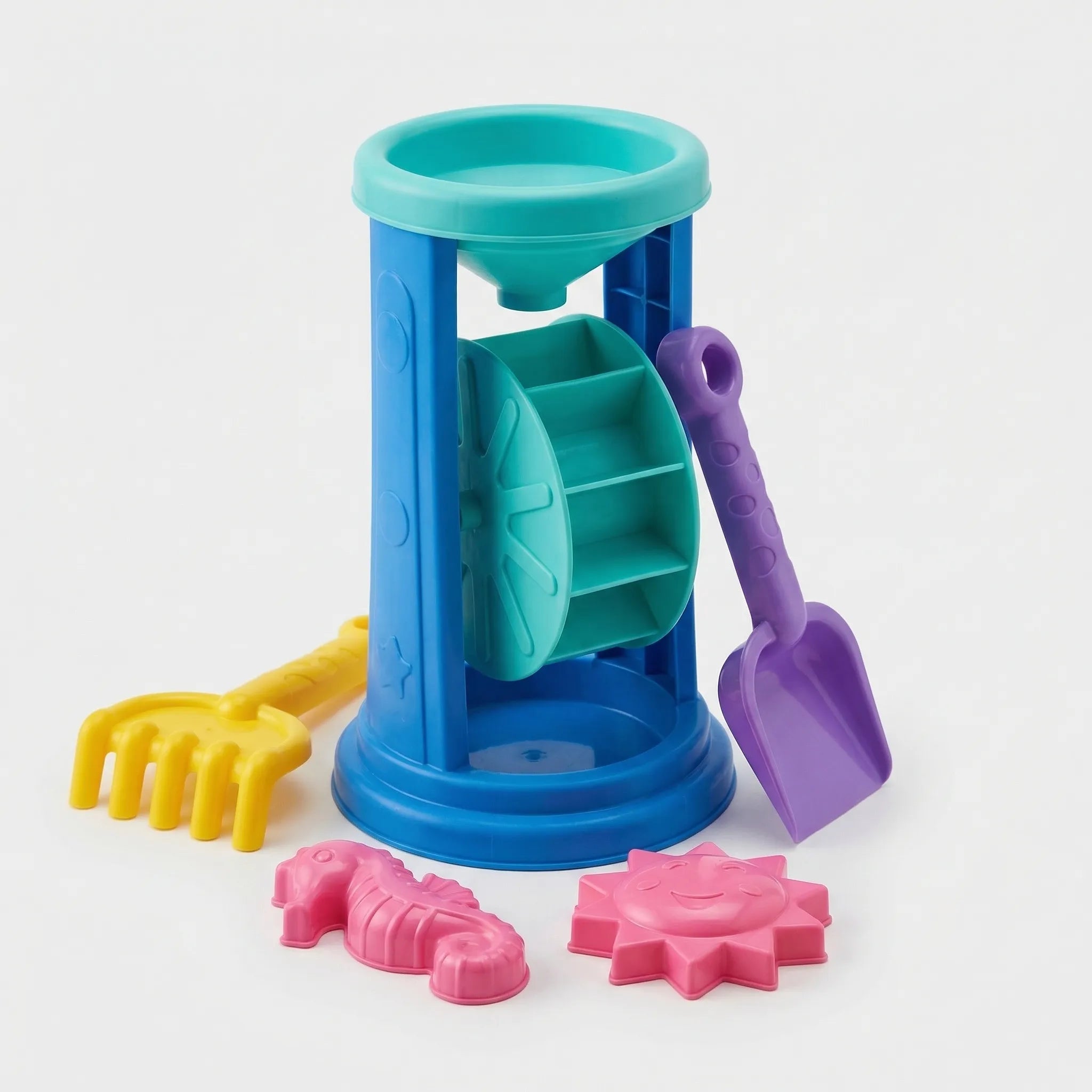 Sandspielzeug Set für Kinder mit Sandrad, Schaufel und Förmchen für Strand und Garten