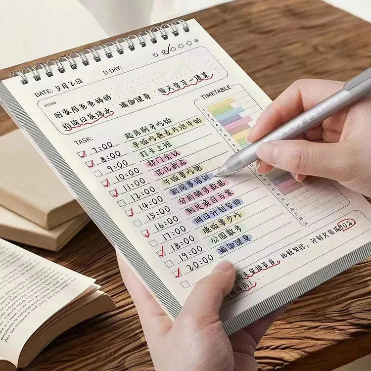 A5 Spiral-Tagesplaner mit stündlichem Zeitgitter und Checkliste