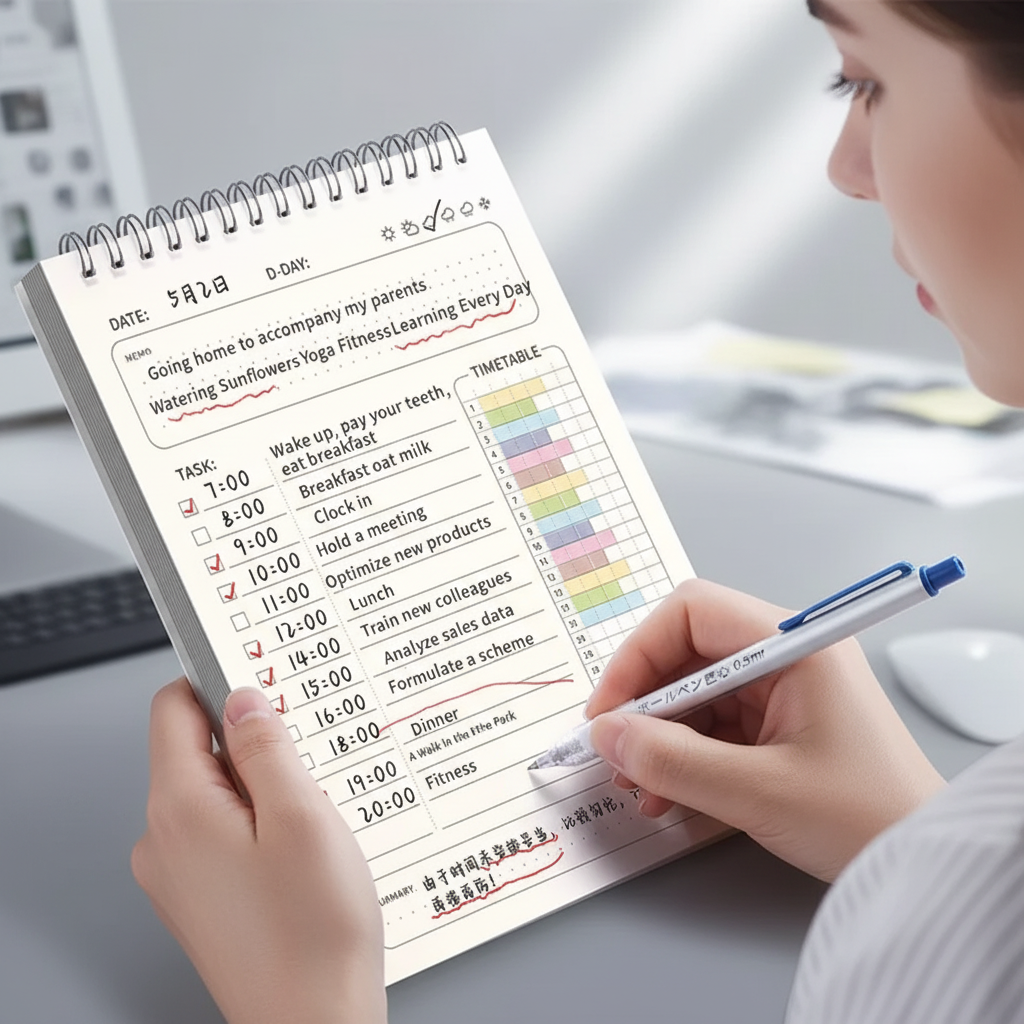 A5 Spiral-Tagesplaner mit stündlichem Zeitgitter und Checkliste