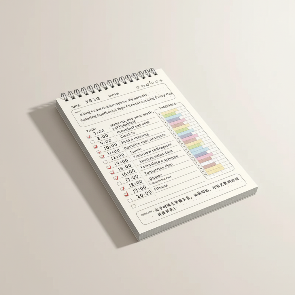 A5 Spiral-Tagesplaner mit stündlichem Zeitgitter und Checkliste